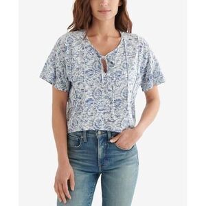 Lucky Brand Pintucked High-low Top In Indigo Multi M